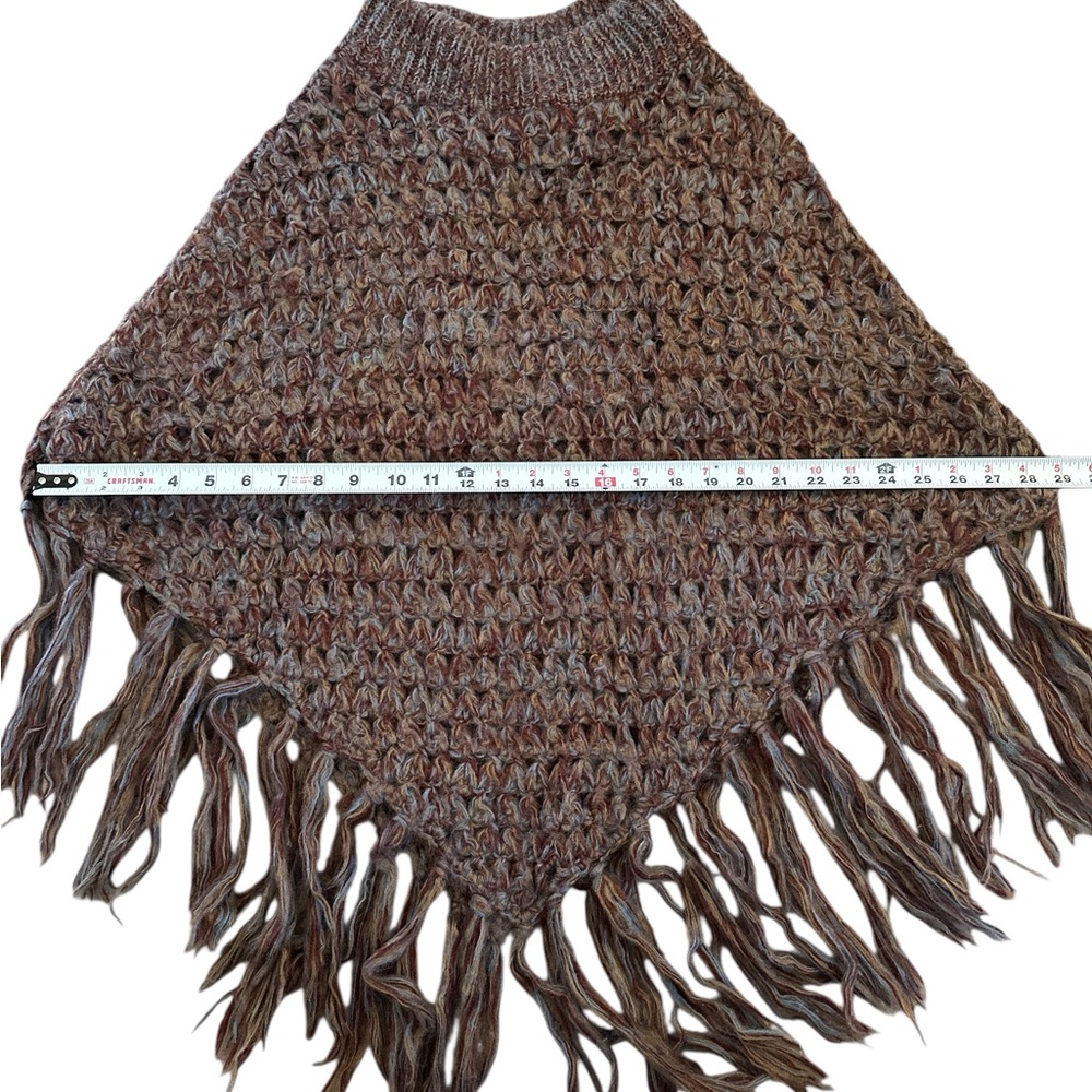 SAY WHAT? Chunky Knit Fringe Poncho Sweater Boho Western Festival One Size - Picture 6 of 6